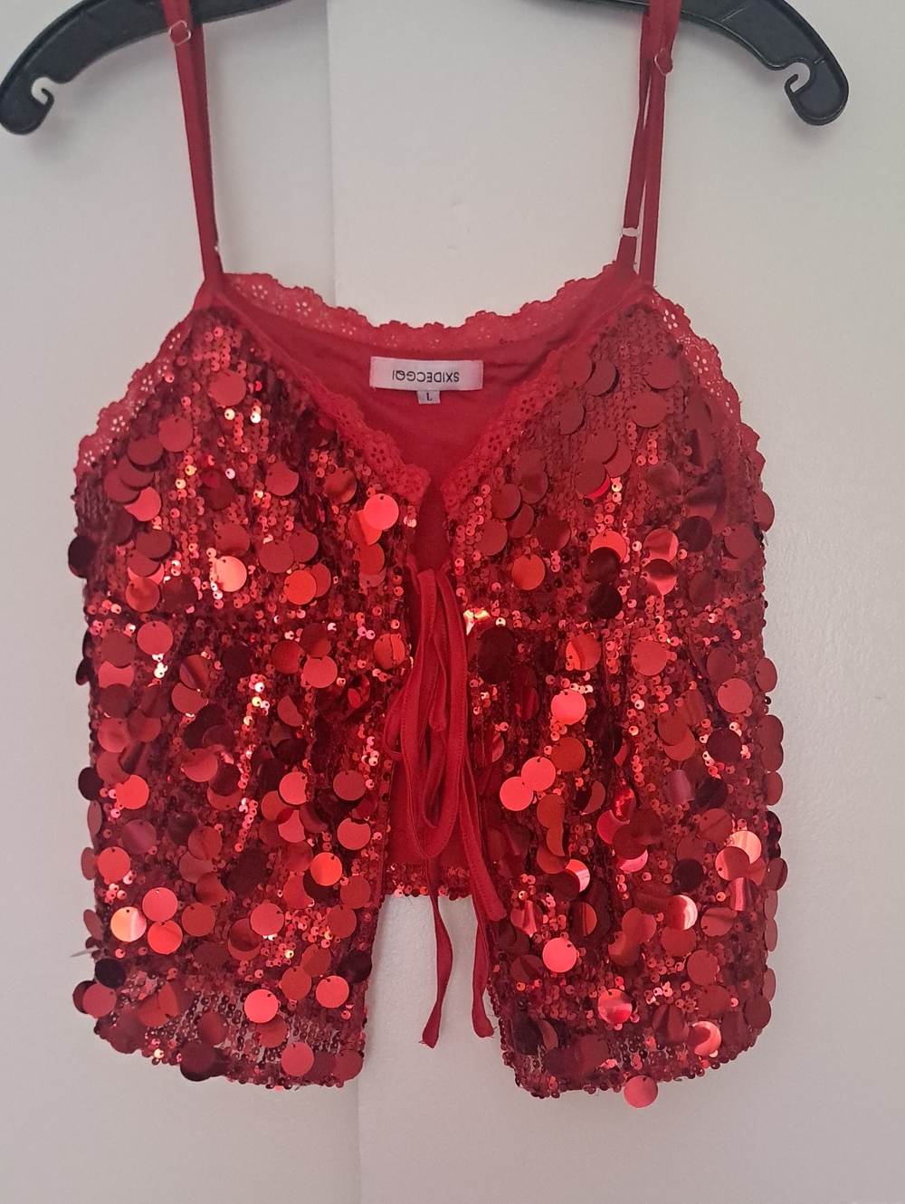 SXIDECGQI Sequined Red Tank Top - Sparkling Party Cami